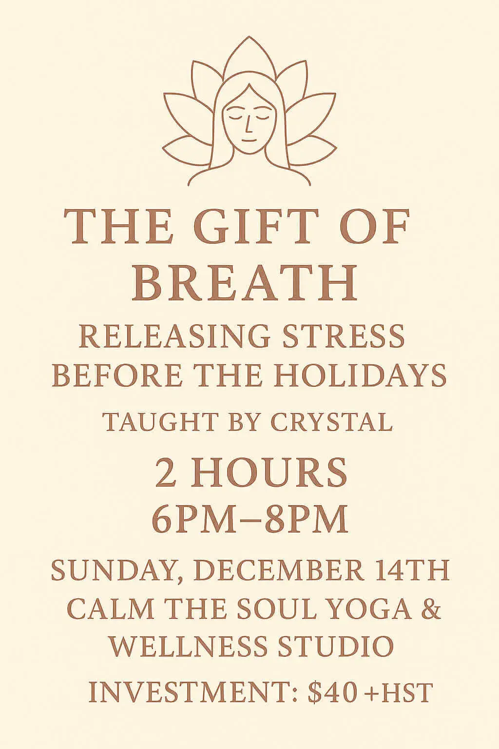 The Gift of Breath: Releasing Stress Before the Holidays — December 14, 2025 from 6:00 PM to 8:00 PM