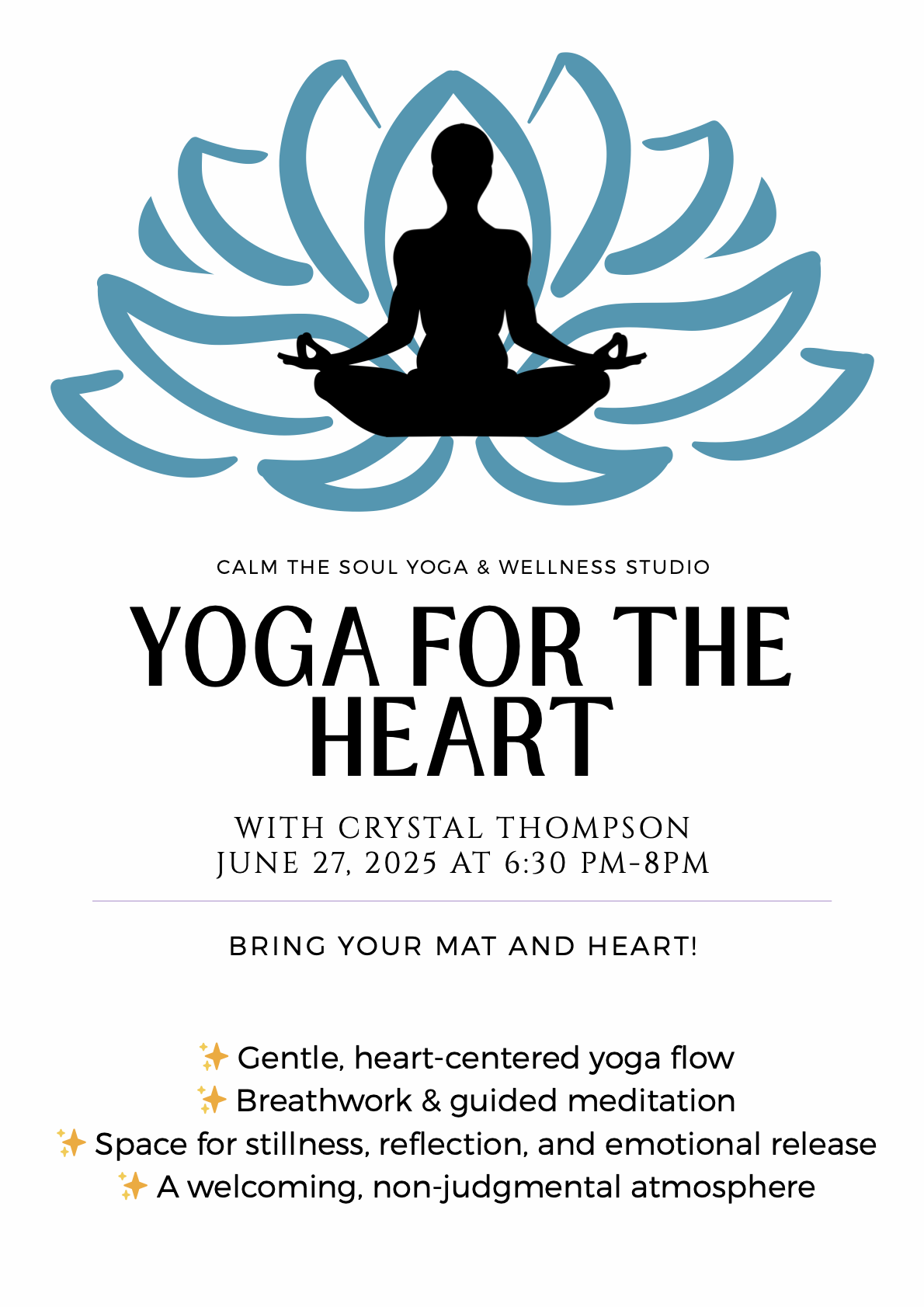 Pop-Up Class: Yoga for the Heart with Crystal Thompson on June 27, 2025 at 6:30 PM.